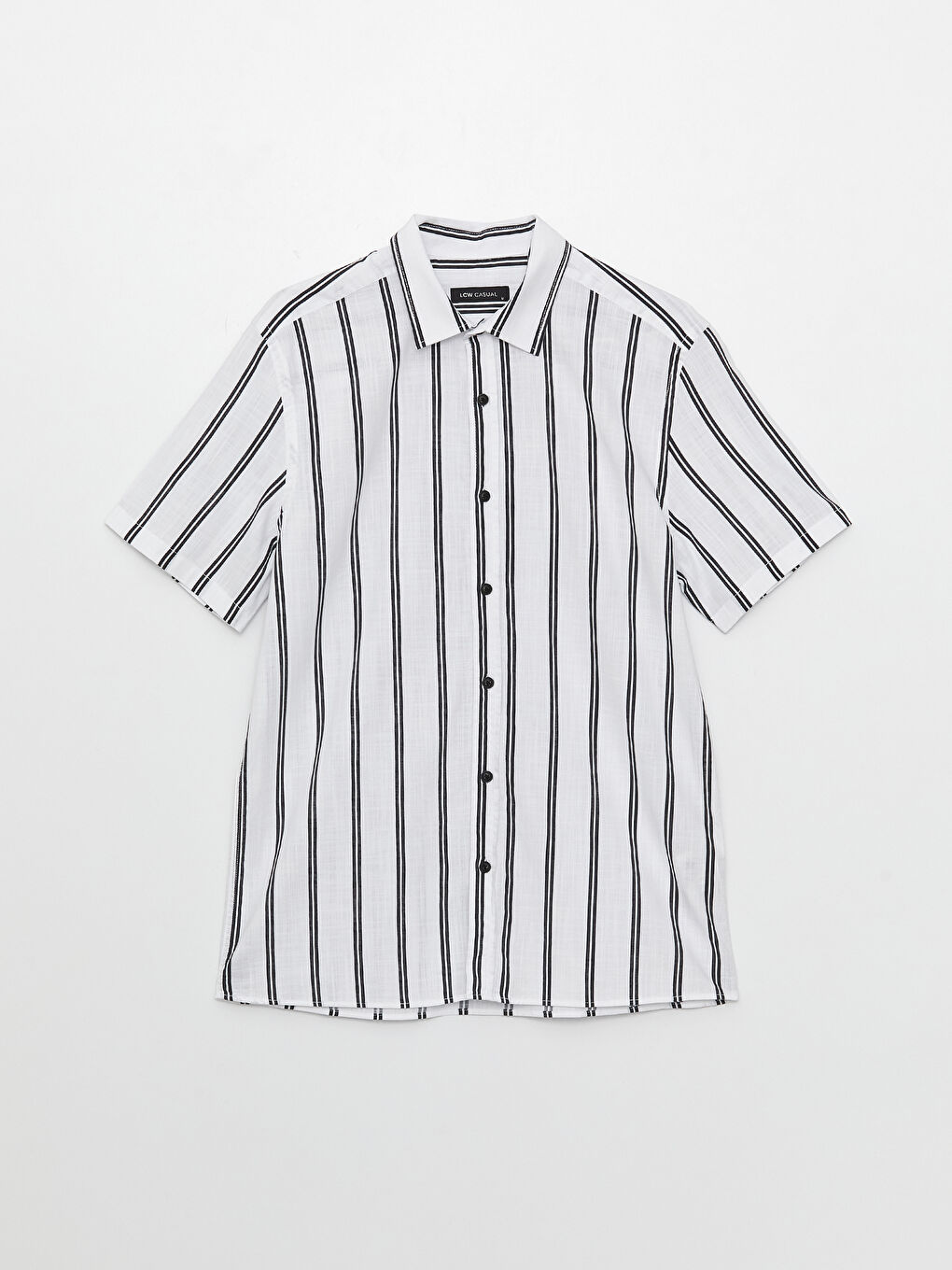 Regular Fit Short Sleeve Striped Poplin Men's Shirt-5