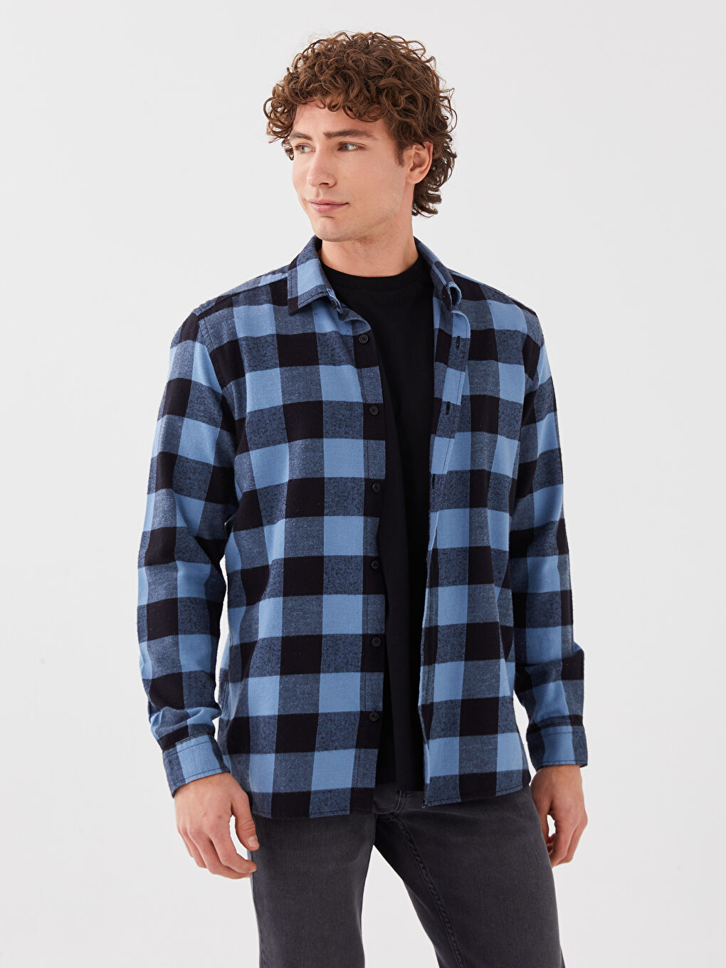 Lacivert Regular Fit Uzun Kollu Ekose Erkek Oduncu Gömlek