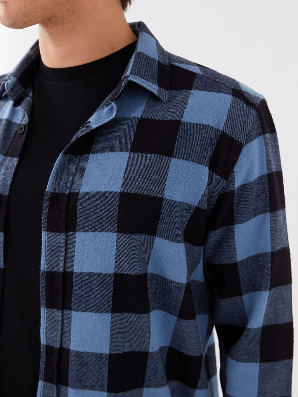 Lacivert Regular Fit Uzun Kollu Ekose Erkek Oduncu Gömlek-3