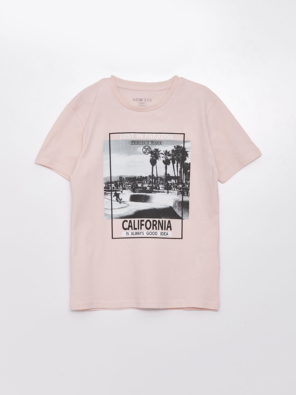 Pembe Bisiklet Yaka Baskılı Kısa Kollu Erkek Çocuk Tişört