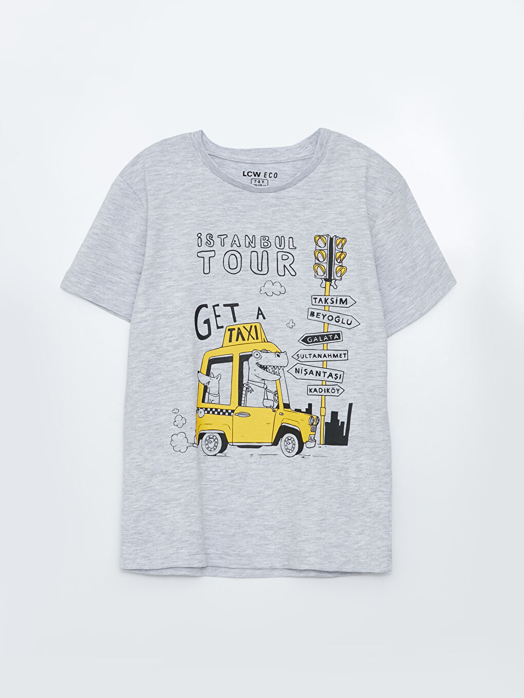 Gri Bisiklet Yaka Baskılı Kısa Kollu Erkek Çocuk Tişört