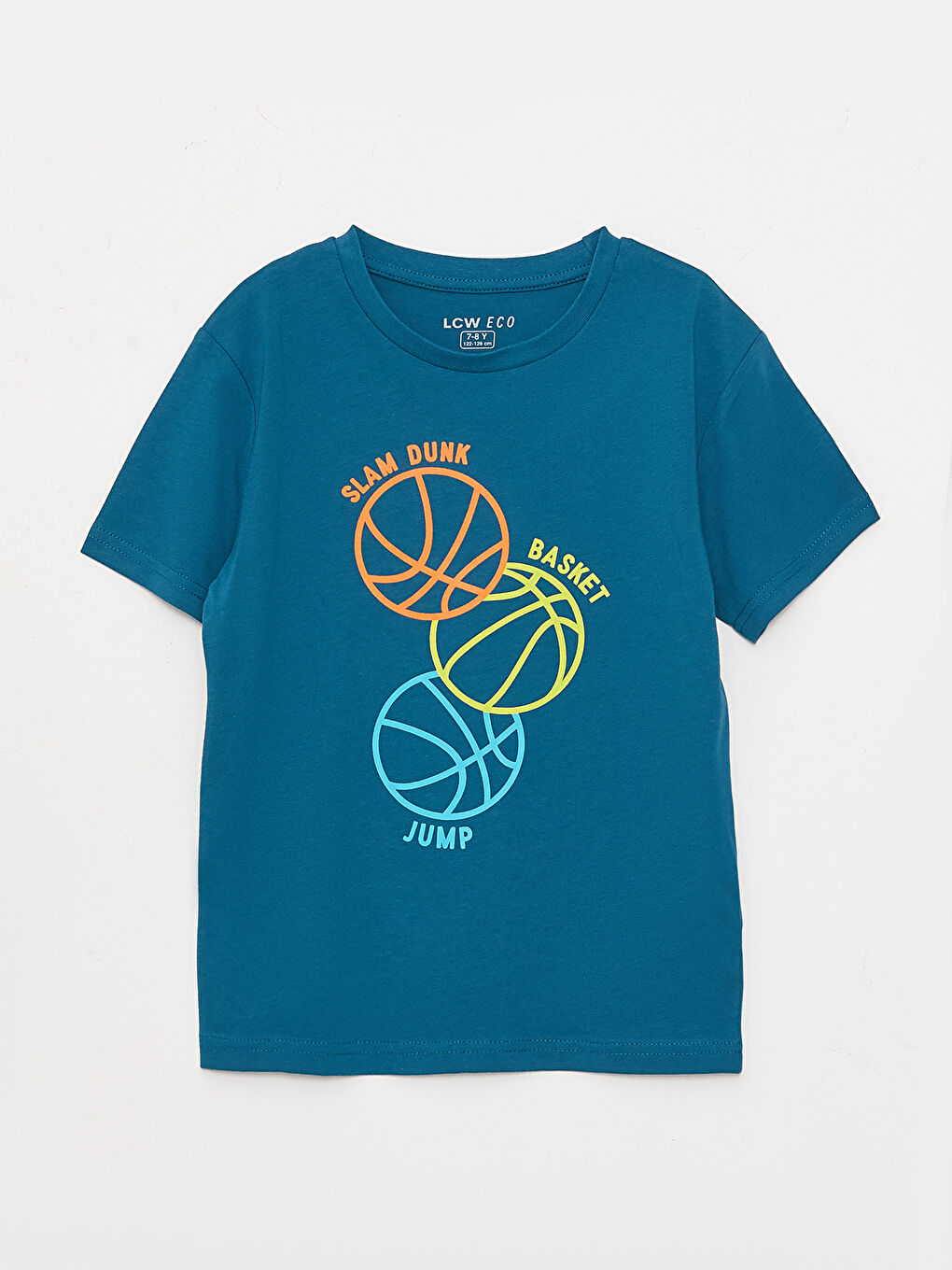 Petrol Bisiklet Yaka Baskılı Kısa Kollu Erkek Çocuk Tişört