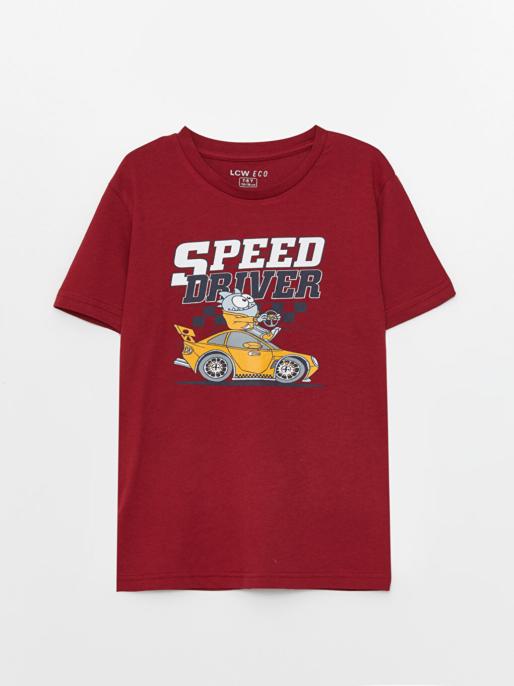 Kırmızı Bisiklet Yaka Baskılı Kısa Kollu Erkek Çocuk Tişört