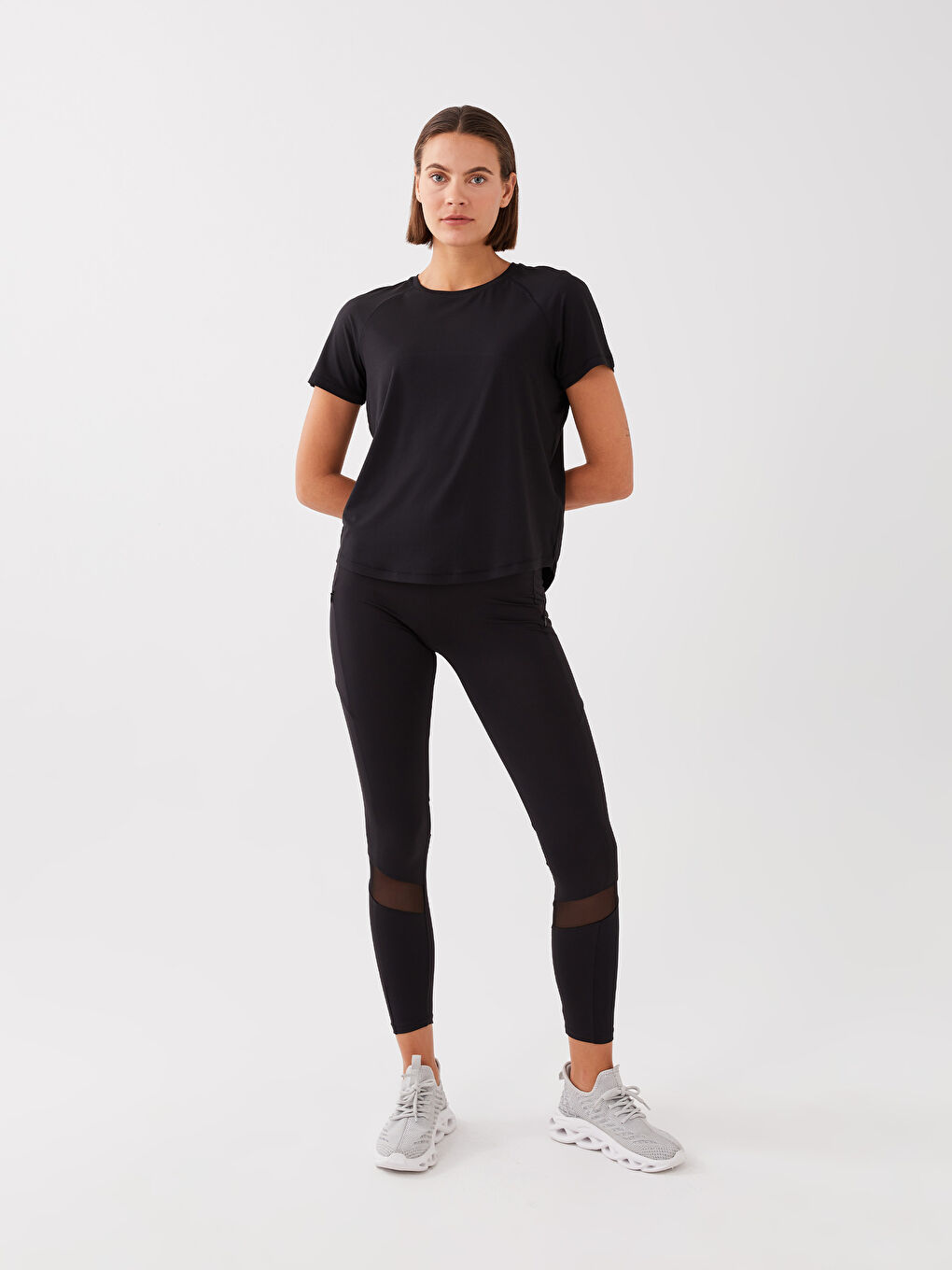 Crew Neck Reflective Printed Women's Sports T-Shirt-2