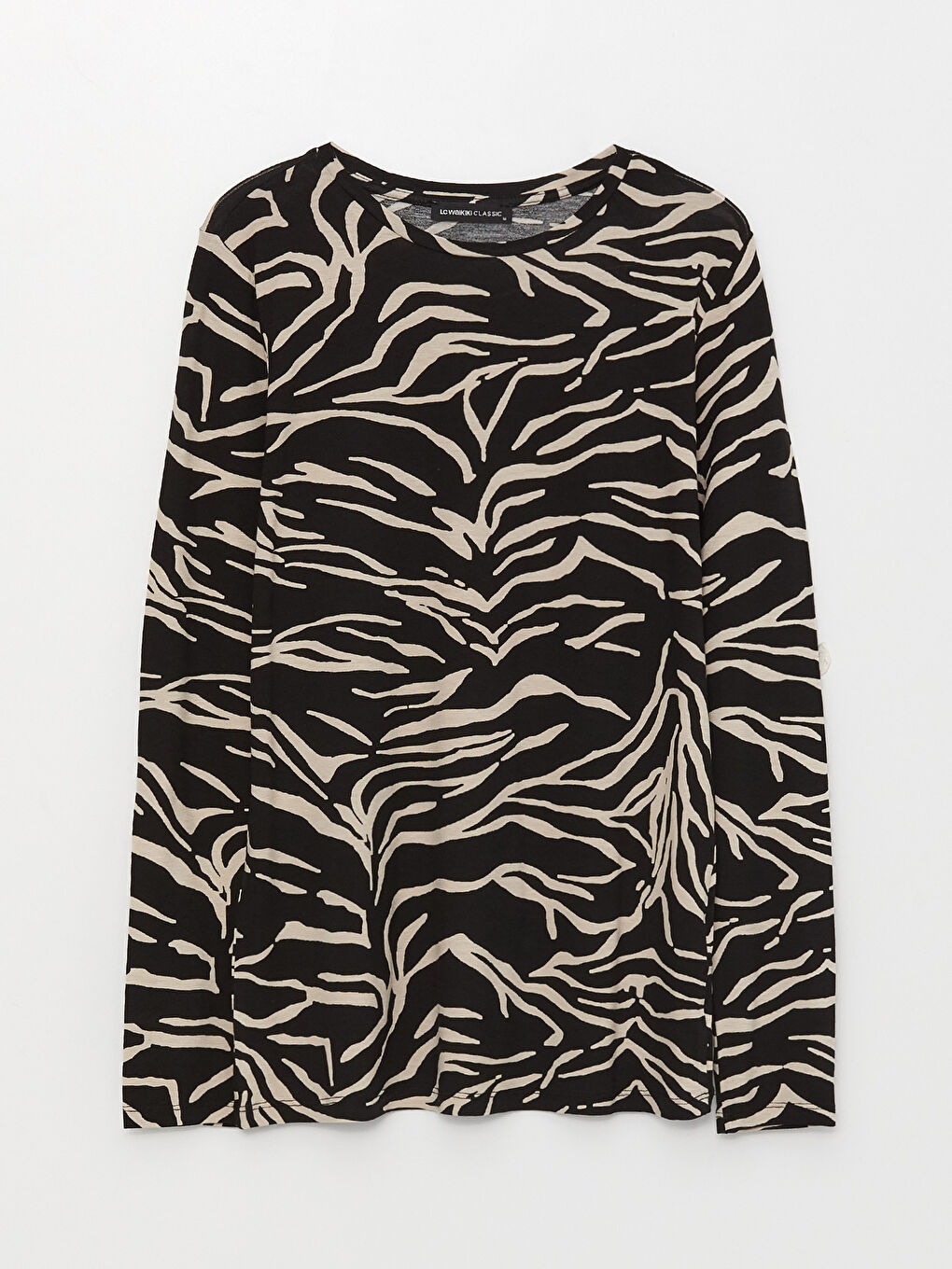 Karışık Bisiklet Yaka Desenli Uzun Kollu Kadın Tişört-5