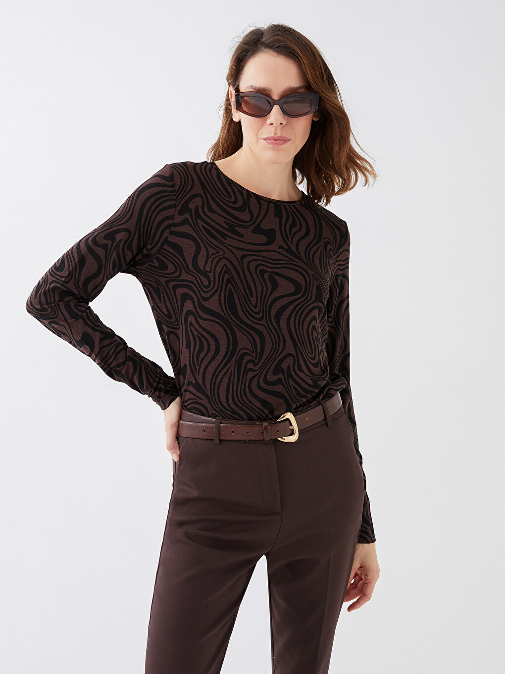 LC Waikiki Crew Neck Patterned Long Sleeve Women's T-Shirt -S3BH57Z8-F9C