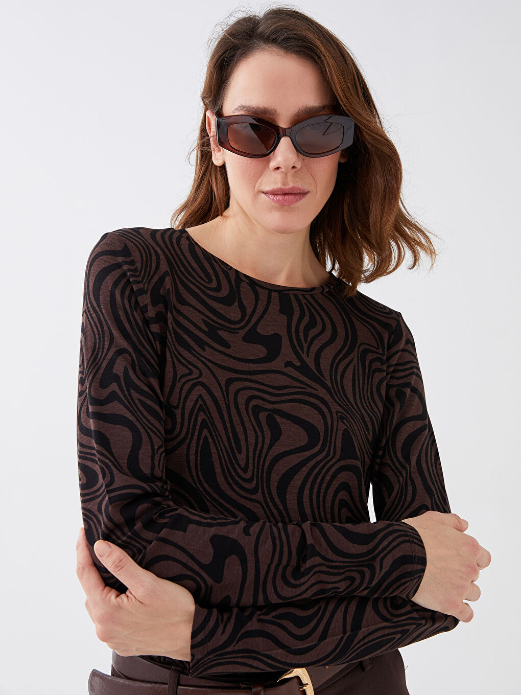 LC Waikiki Crew Neck Patterned Long Sleeve Women's T-Shirt -S3BH57Z8-F9C