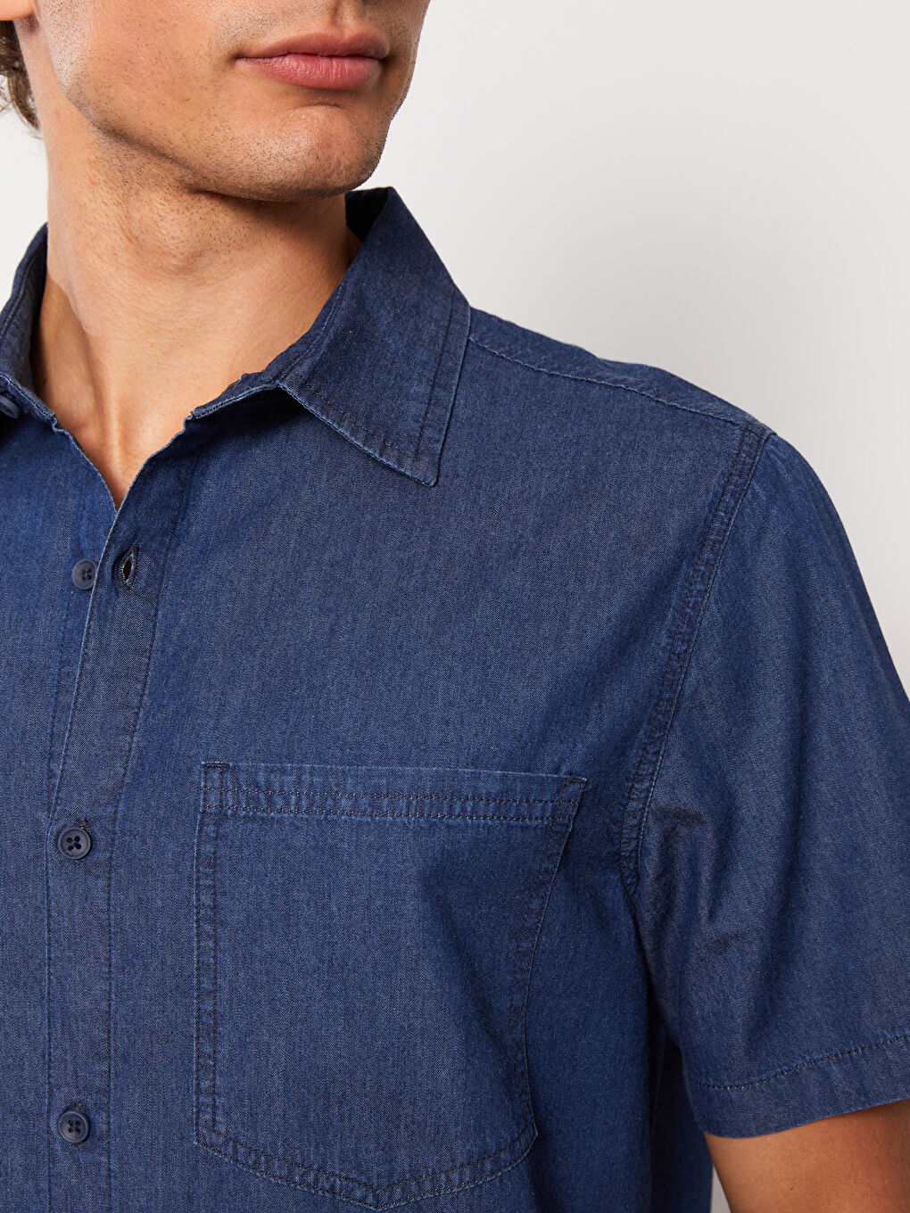 Regular Fit Short Sleeve Men's Denim Shirt-3