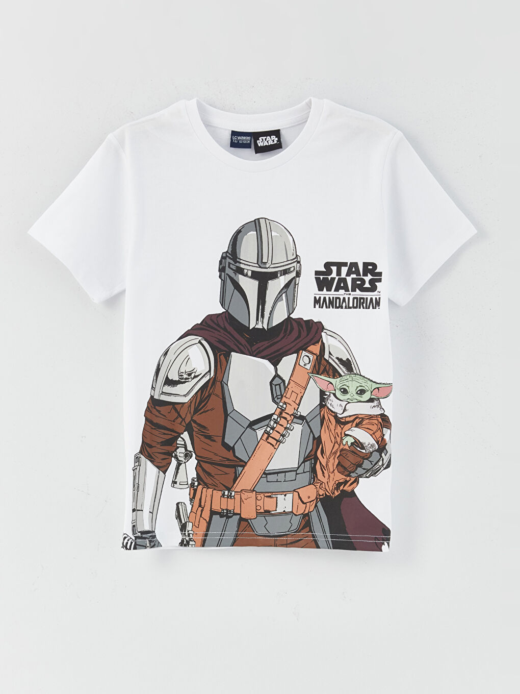 Beyaz Bisiklet Yaka Star Wars Baskılı Kısa Kollu Erkek Çocuk Tişört