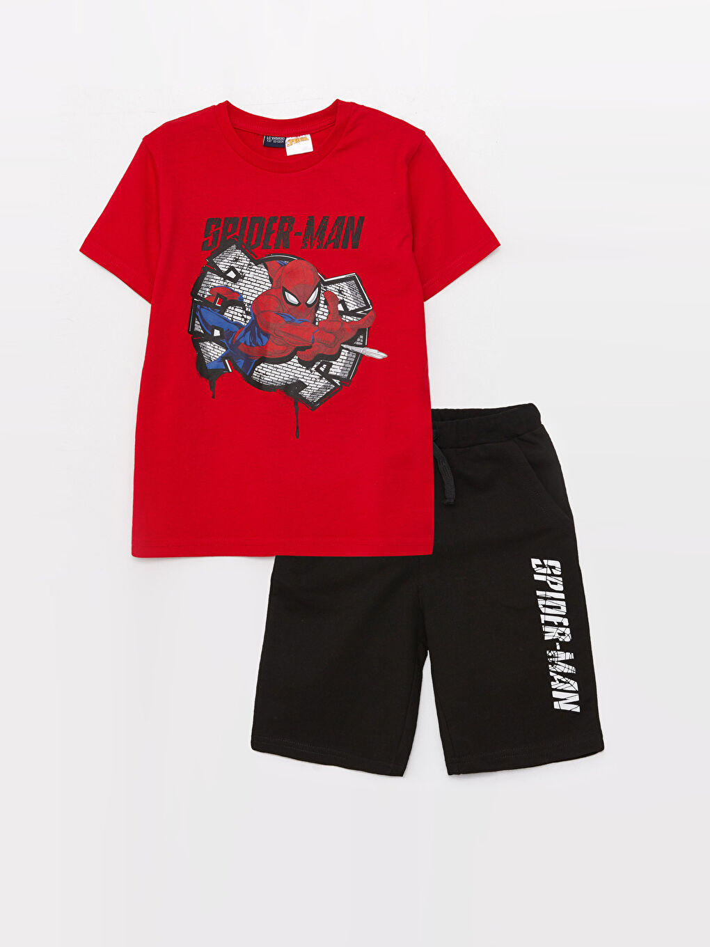 Tricou cu Mânecă Scurtă și Guler Rotund Imprimat Spider-Man pentru Băieți și Șorturi-3