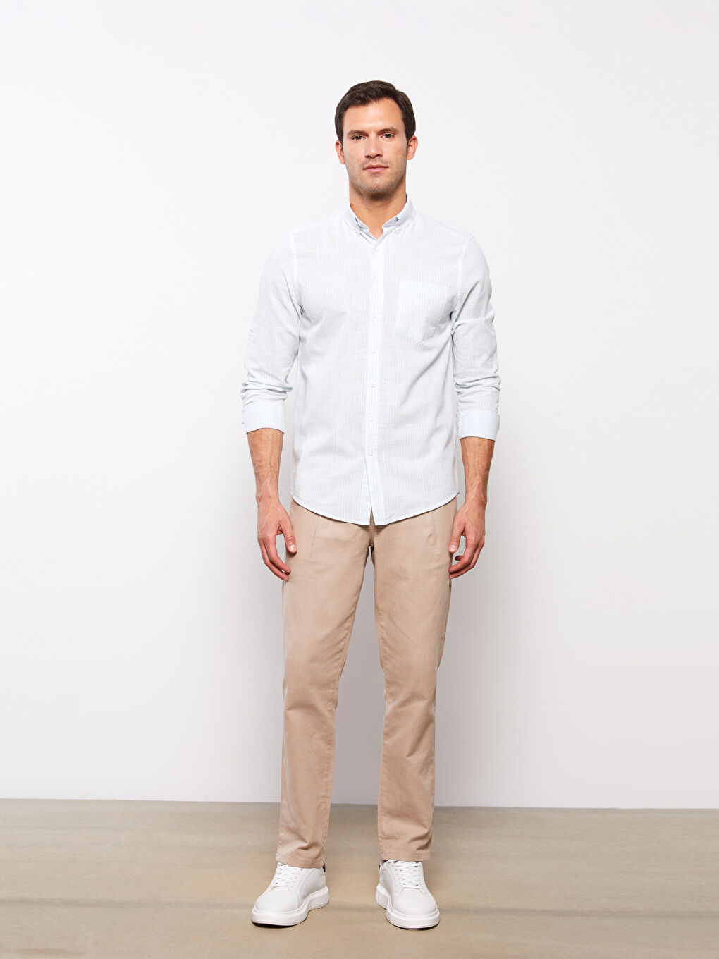 Pantalon homme coupe slim en lin mélangé-1