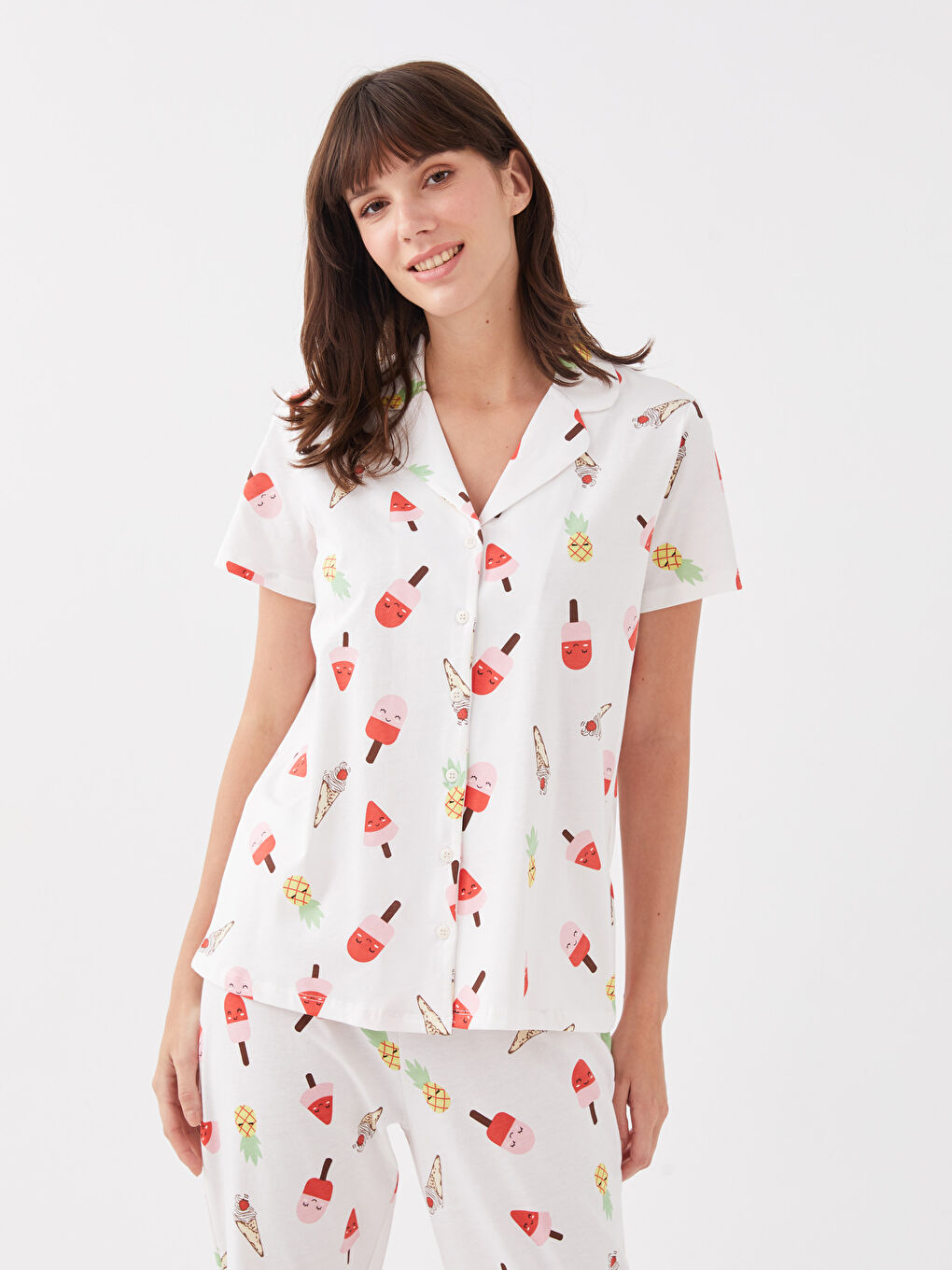 Shirt Collar Patterned Short Sleeve Women's Pyjama Set-1