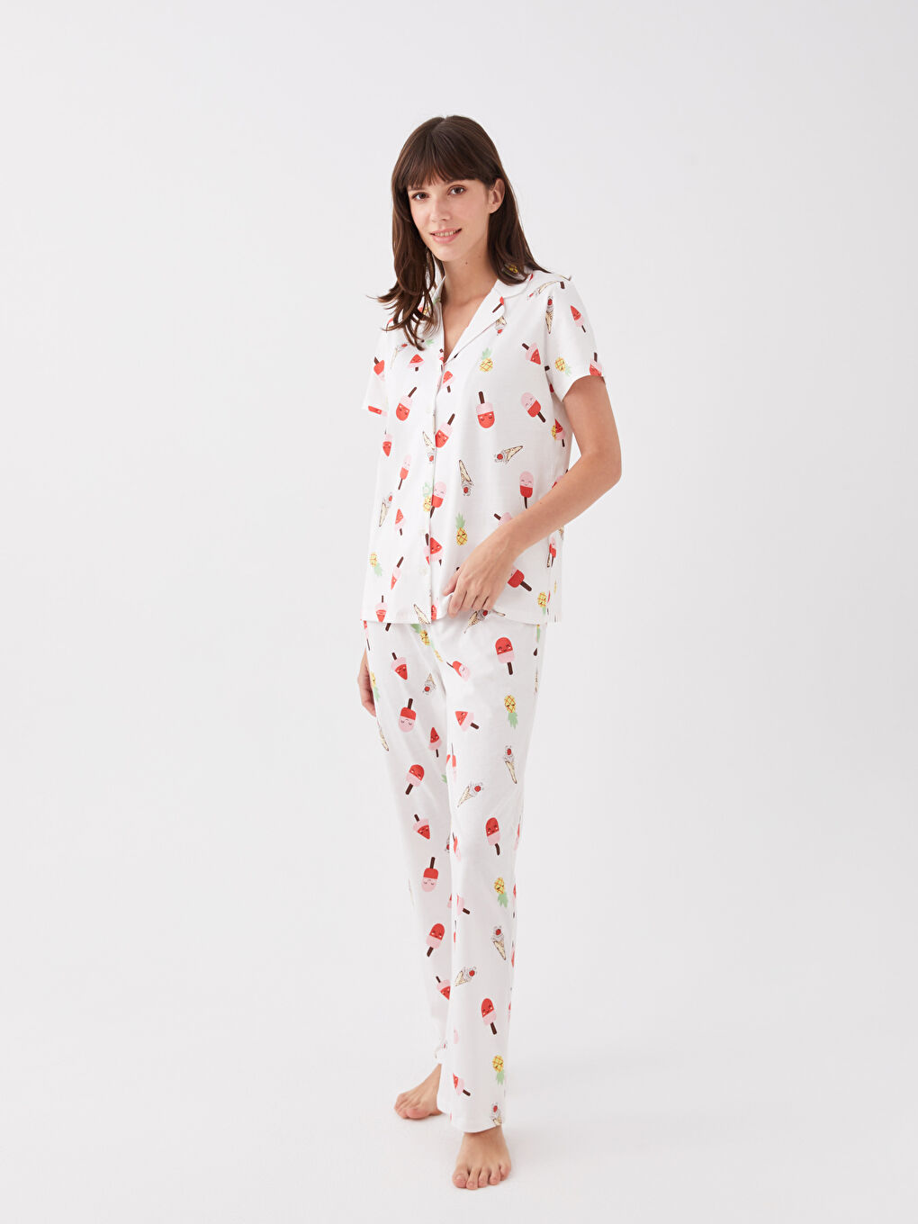 Shirt Collar Patterned Short Sleeve Women's Pyjama Set-2