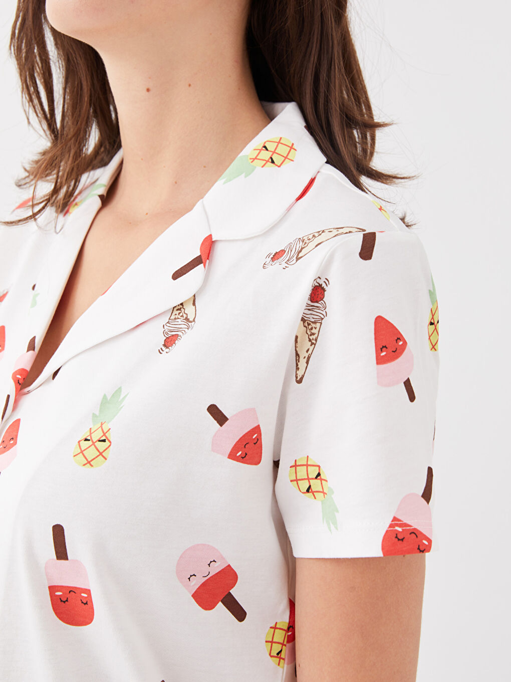 Shirt Collar Patterned Short Sleeve Women's Pyjama Set-3