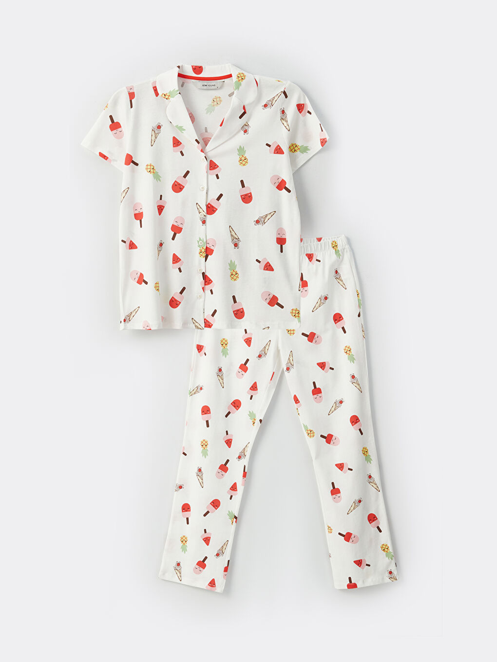 Shirt Collar Patterned Short Sleeve Women's Pyjama Set-5