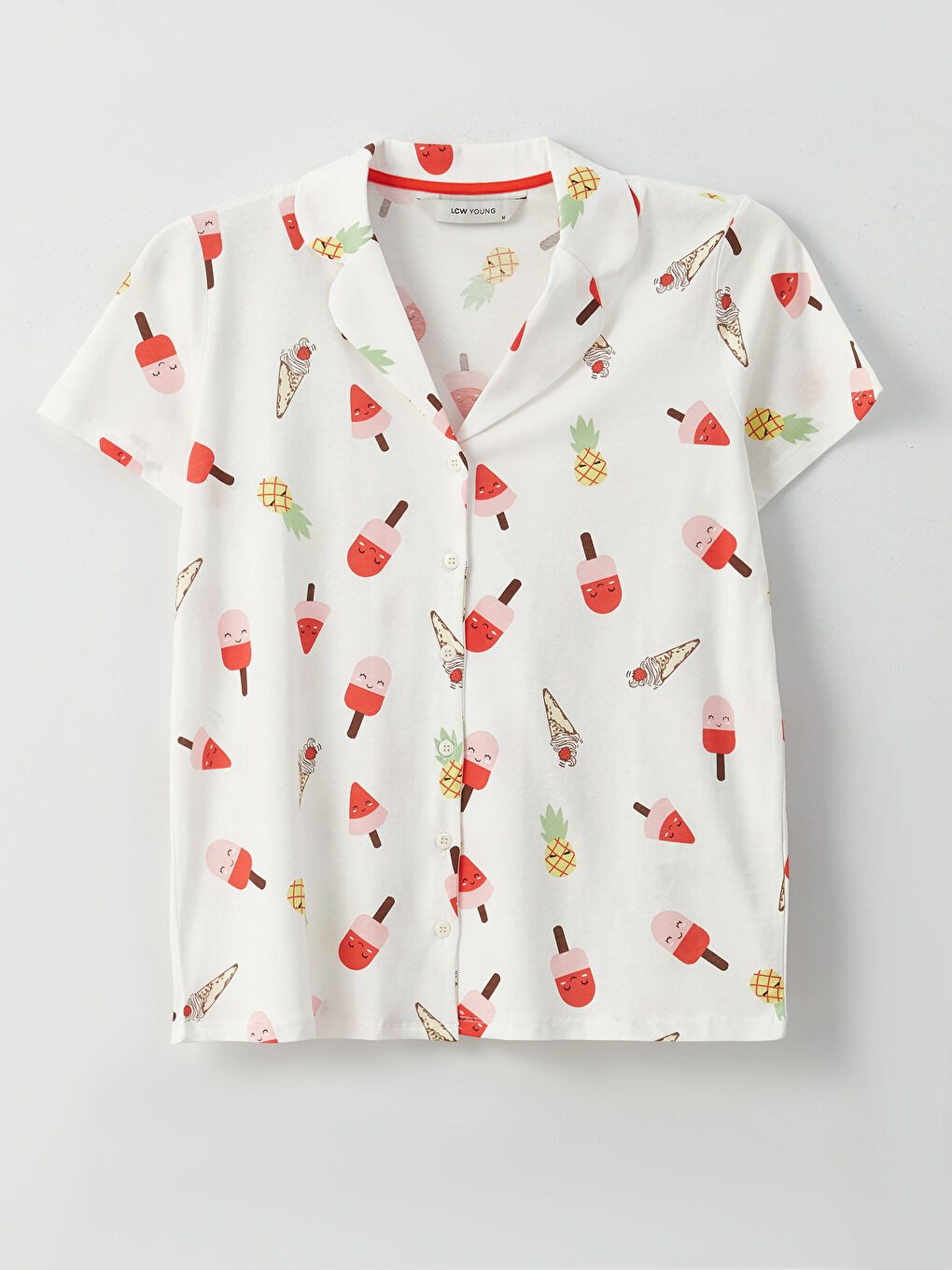 Shirt Collar Patterned Short Sleeve Women's Pyjama Set-6