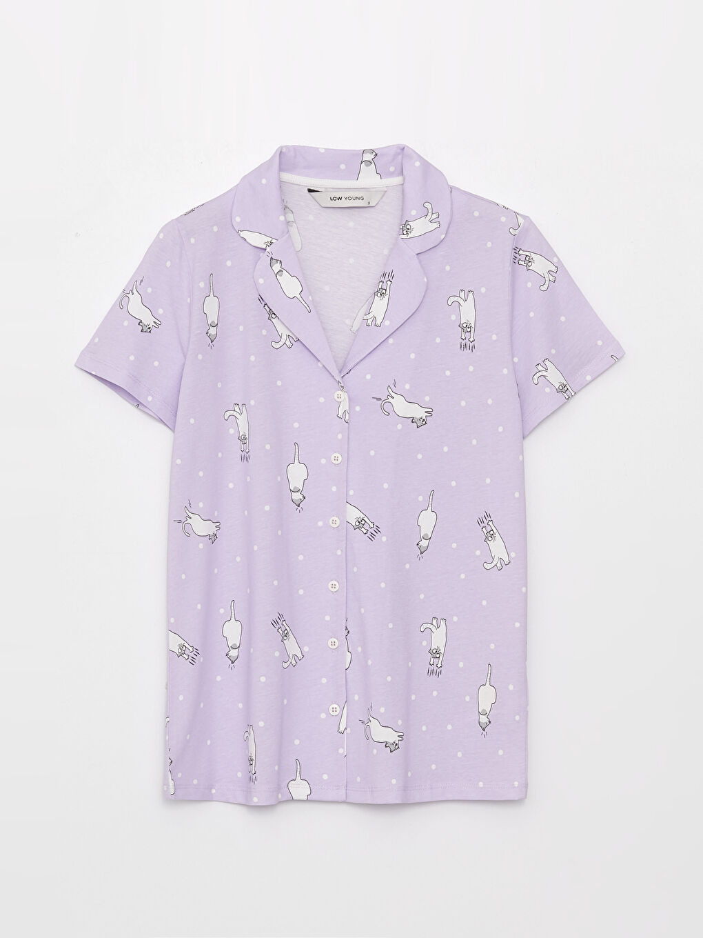 Lila Gömlek Yaka Desenli Kısa Kollu Kadın Pijama Takım-6