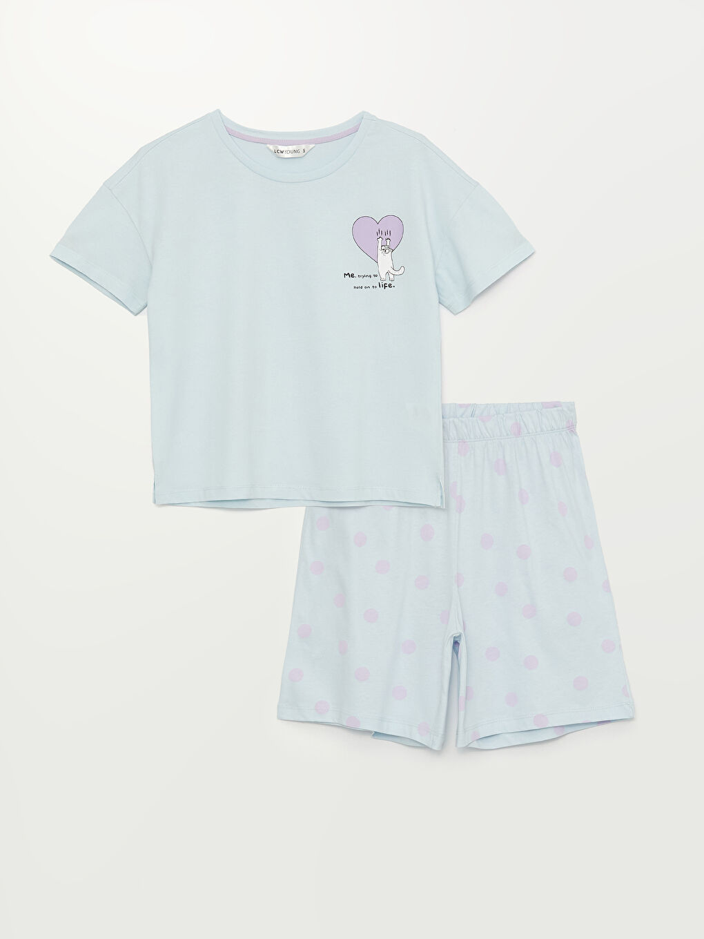 Mavi Bisiklet Yaka Baskılı Kısa Kollu Kadın Şortlu Pijama Takımı-5