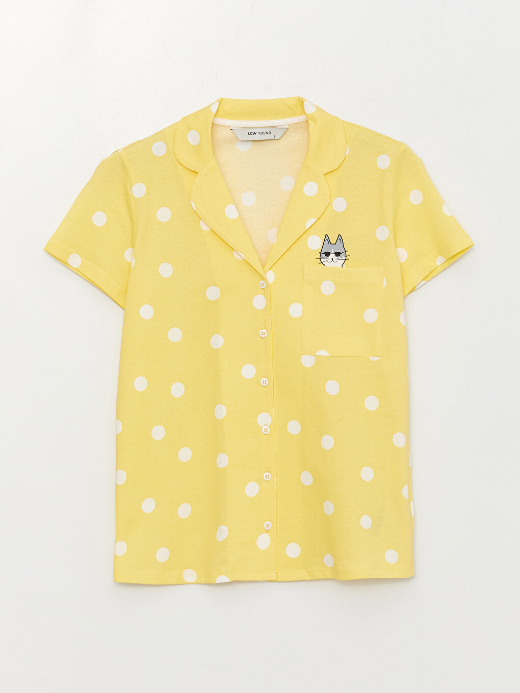 Sarı Gömlek Yaka Puantiyeli Kısa Kollu Kadın Şortlu Pijama Takımı-6