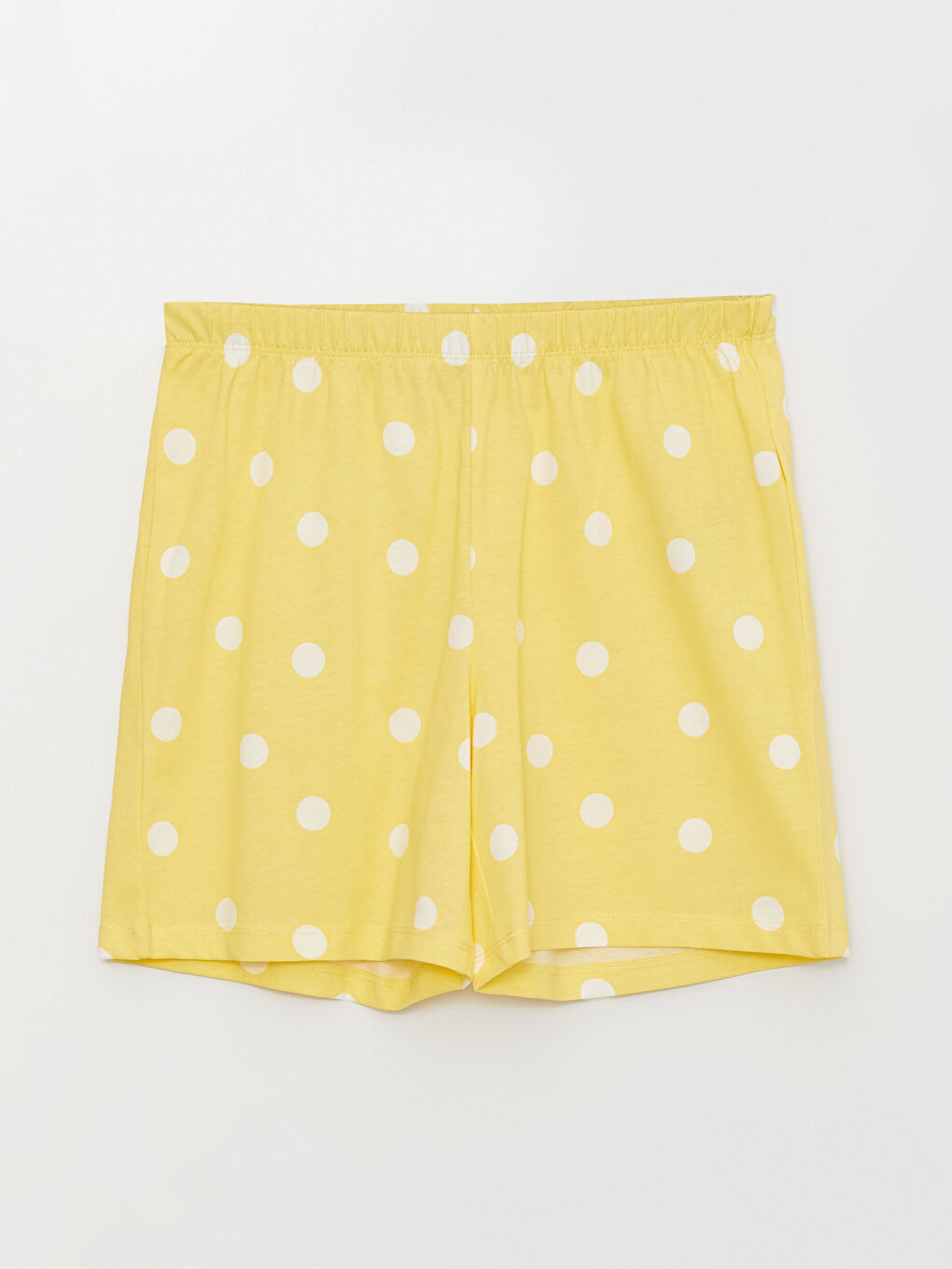 Sarı Gömlek Yaka Puantiyeli Kısa Kollu Kadın Şortlu Pijama Takımı-7