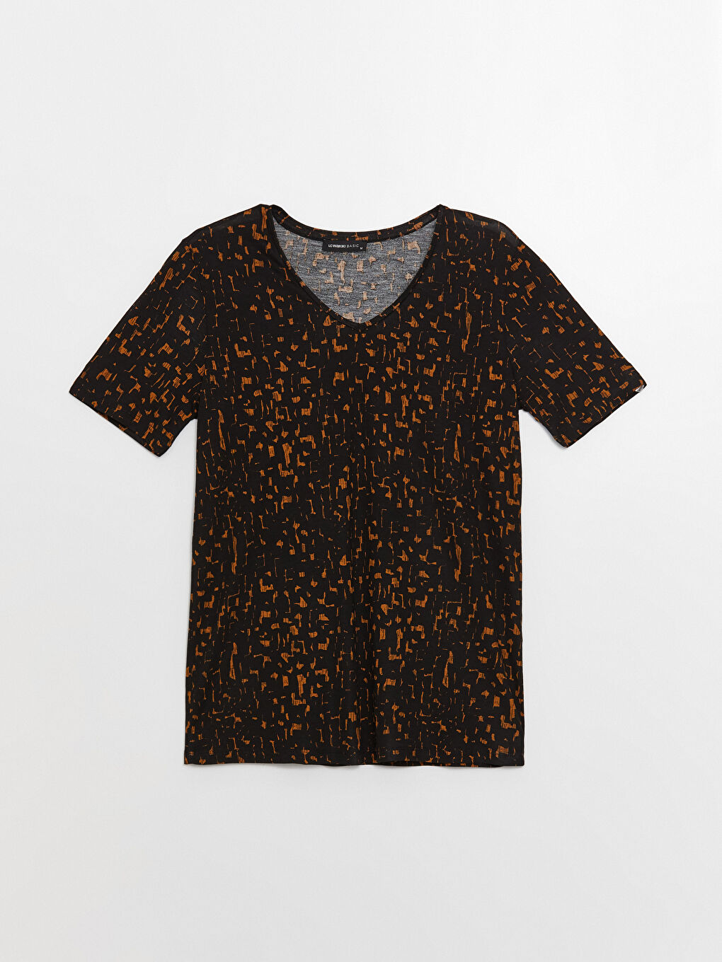Women's V-Neck Patterned Short Sleeve T-Shirt -S3BI19Z8-LQY