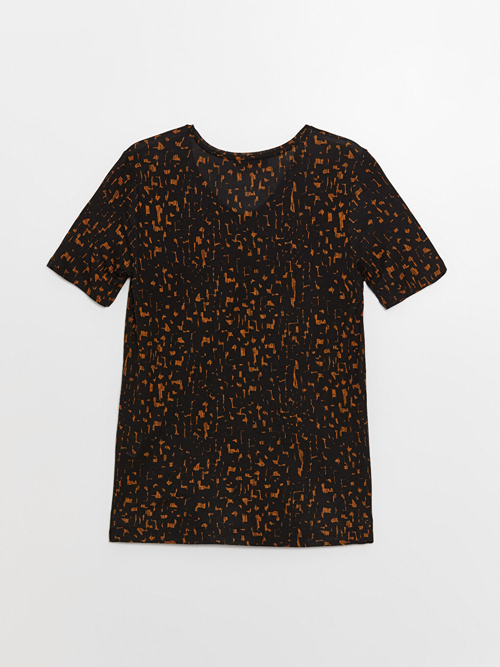 Women's V-Neck Patterned Short Sleeve T-Shirt -S3BI19Z8-LQY
