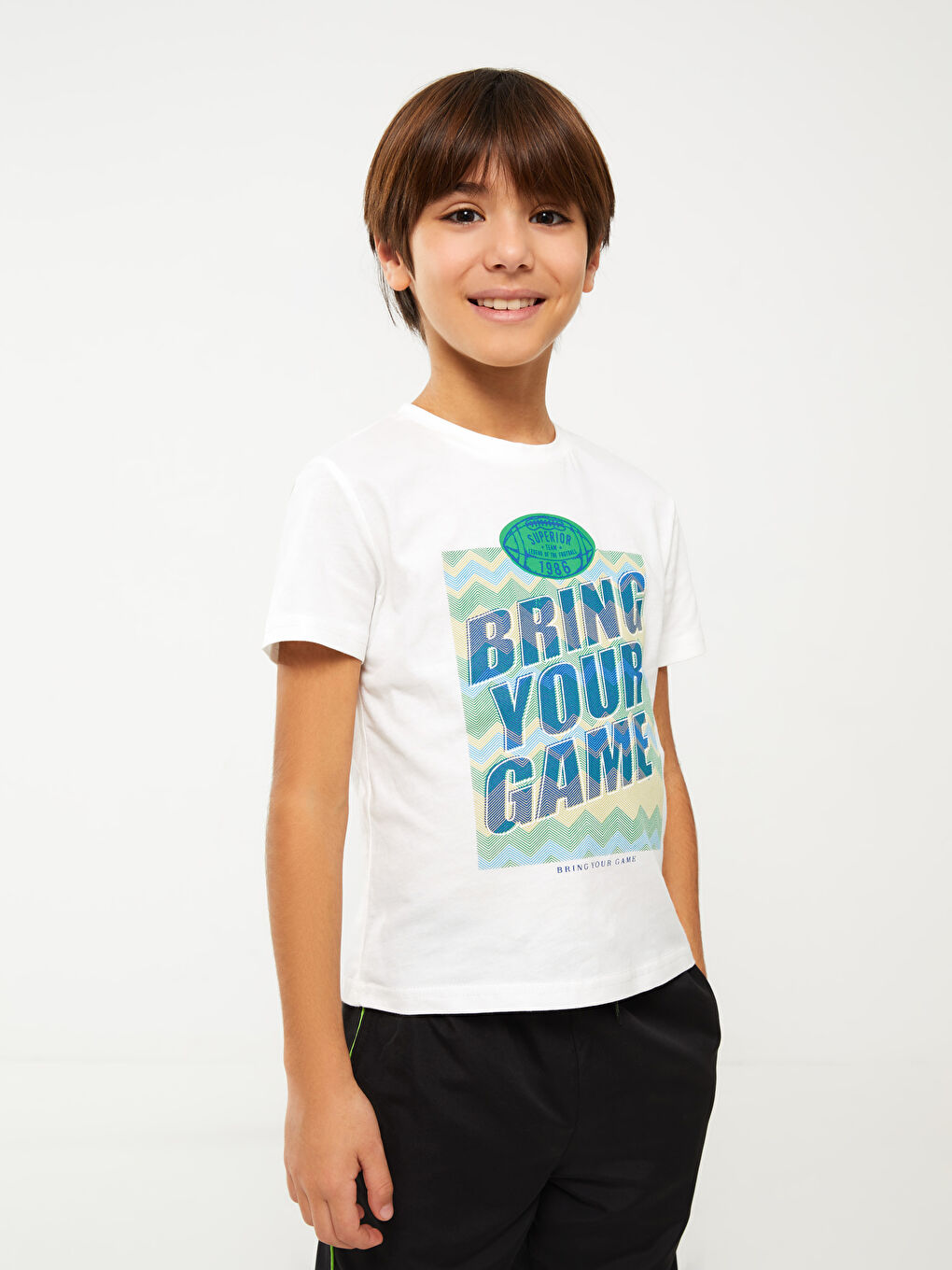 Crew Neck Printed Short Sleeve Boy T-Shirt -S3BI35Z4-EEW