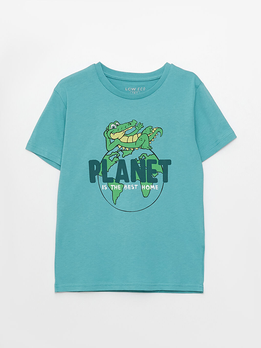 Turkuaz Bisiklet Yaka Baskılı Kısa Kollu Erkek Çocuk Tişört