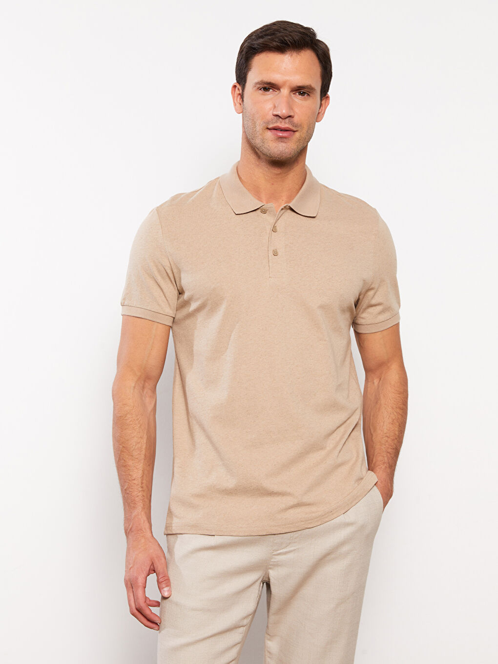 Tricou pentru Bărbați cu Guler Polo și Mânecă Scurtă din Amestec de In