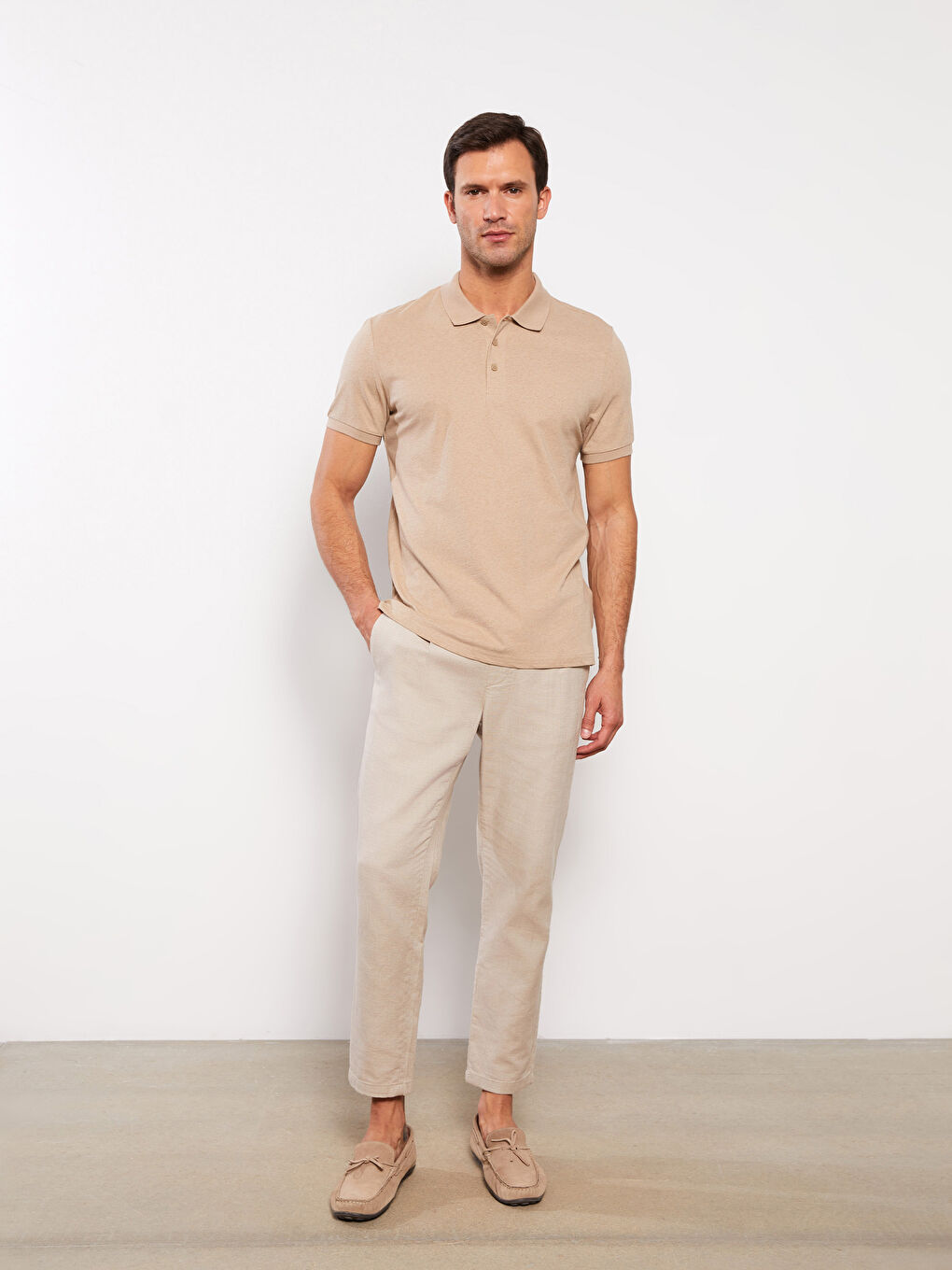 Tricou pentru Bărbați cu Guler Polo și Mânecă Scurtă din Amestec de In-2