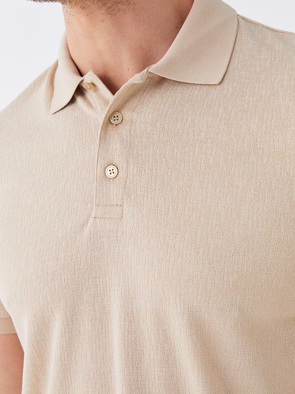 Bej Polo Yaka Kısa Kollu Erkek Tişört-3