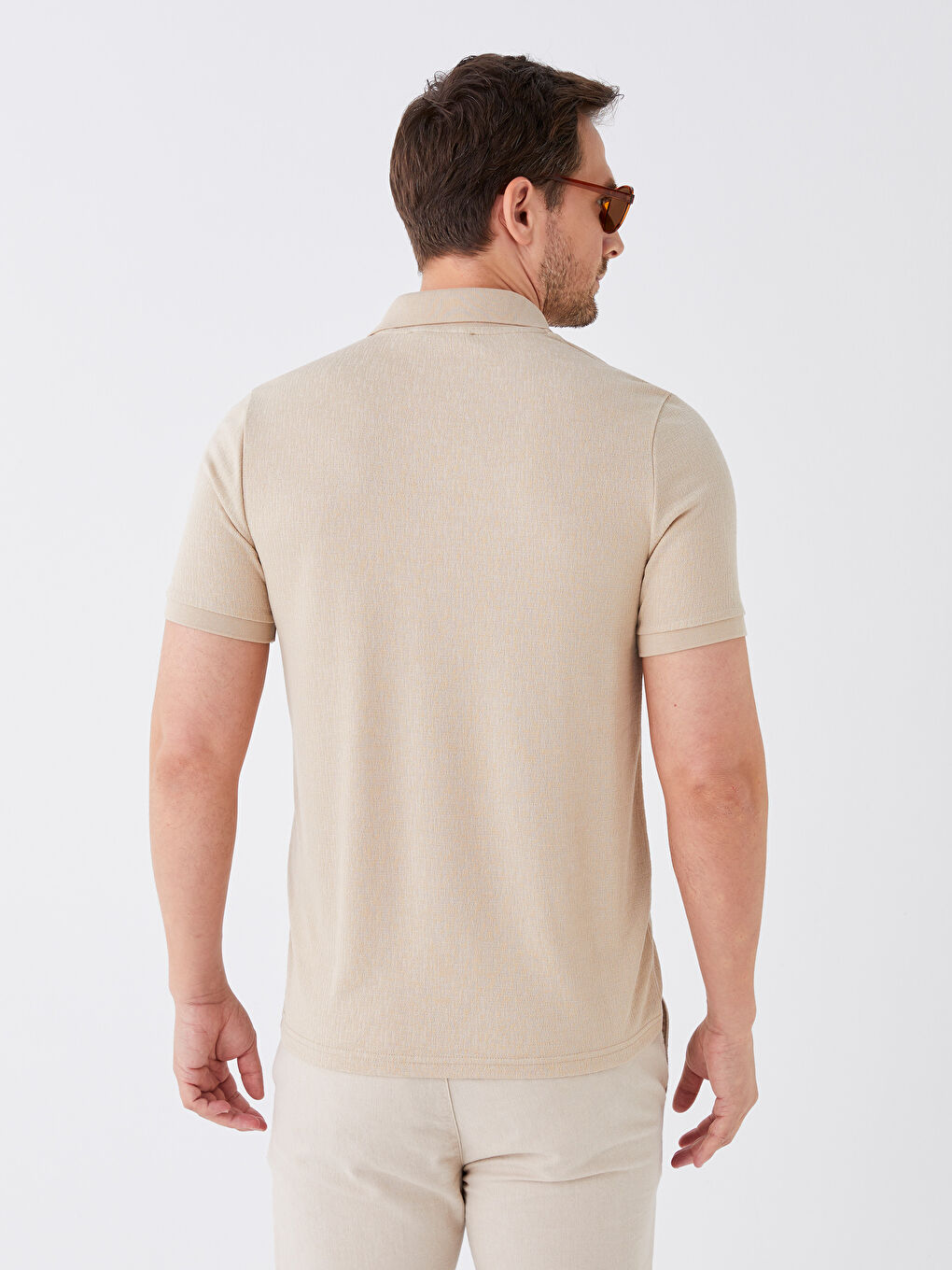 Bej Polo Yaka Kısa Kollu Erkek Tişört-4