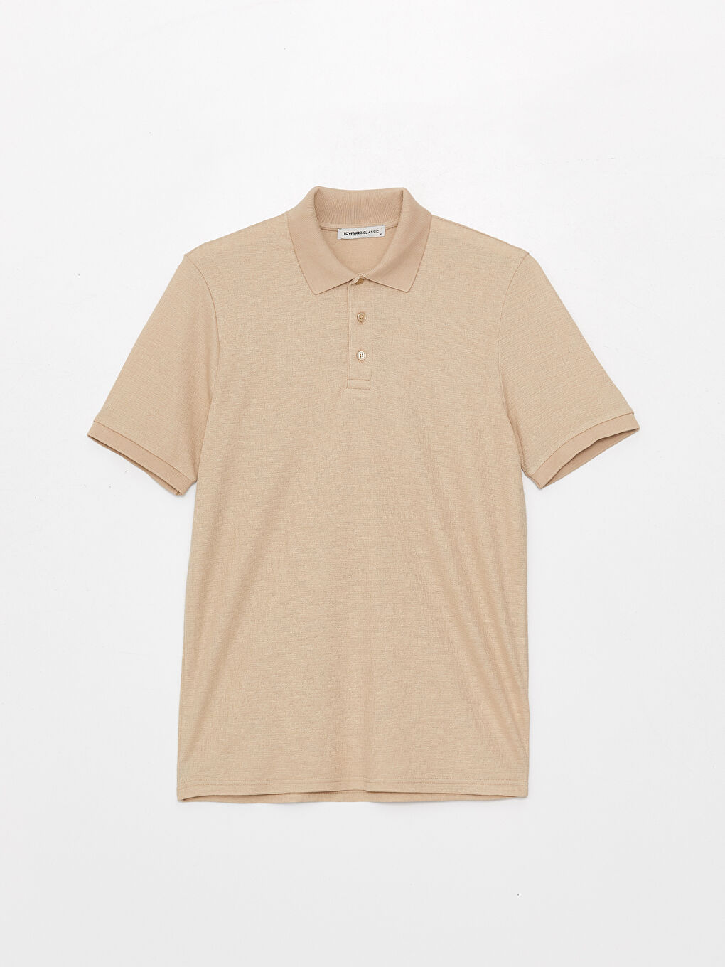 Bej Polo Yaka Kısa Kollu Erkek Tişört-5