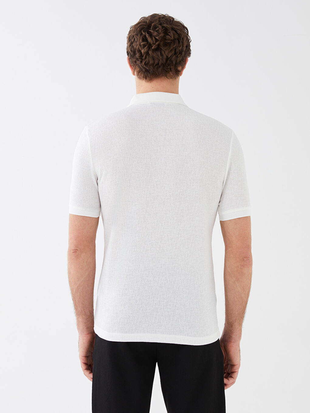 Ekru Polo Yaka Kısa Kollu Keten Karışımlı Erkek Tişört-5
