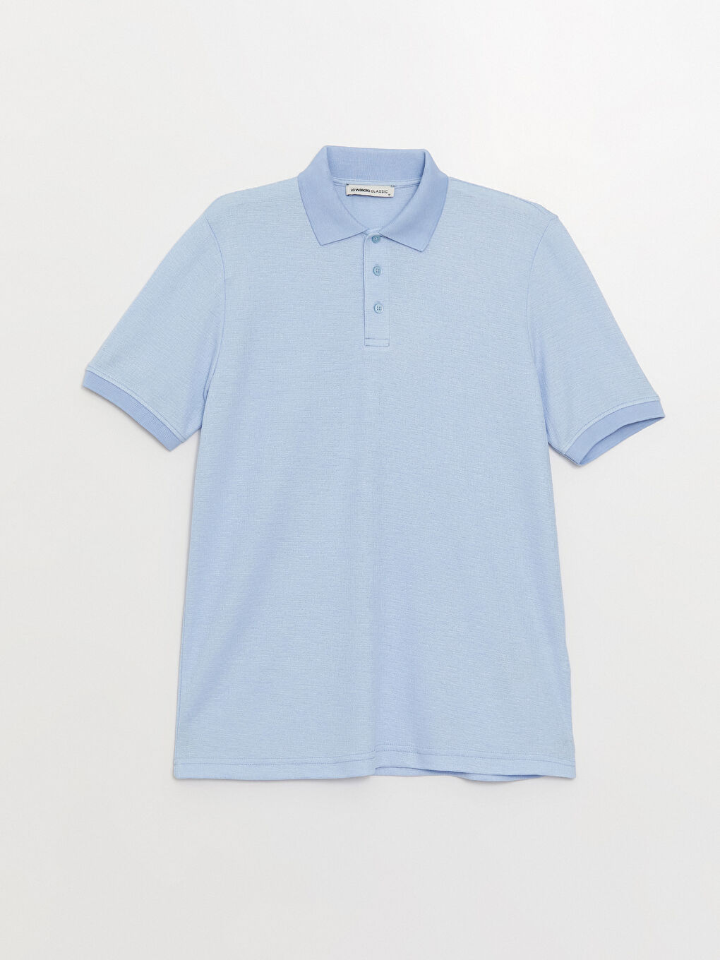 Mavi Polo Yaka Kısa Kollu Keten Karışımlı Erkek Tişört-5