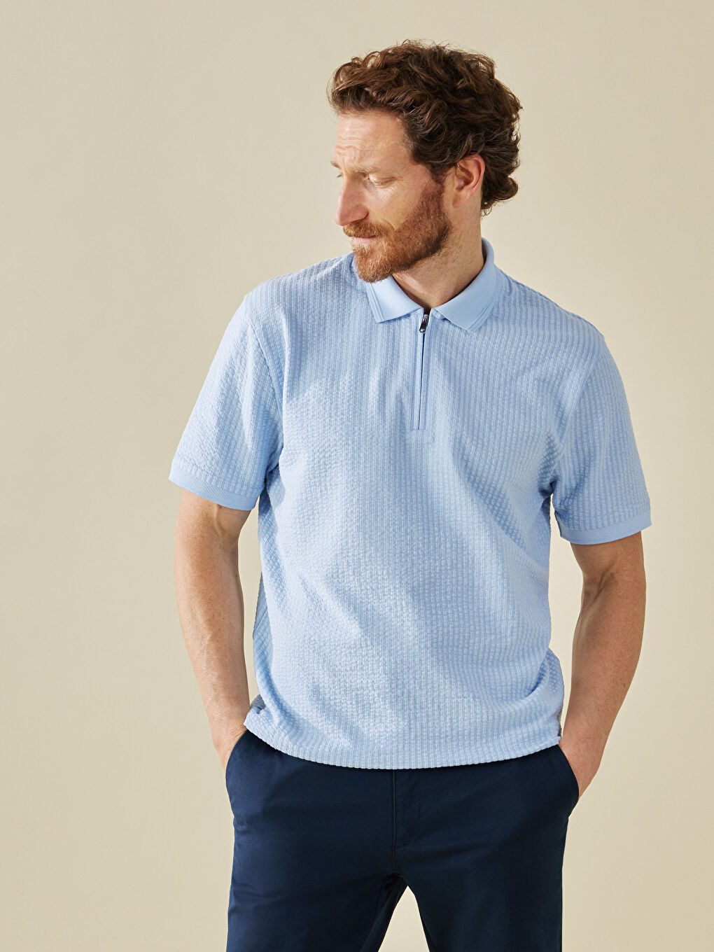 Mavi Polo Yaka Kısa Kollu Erkek Tişört