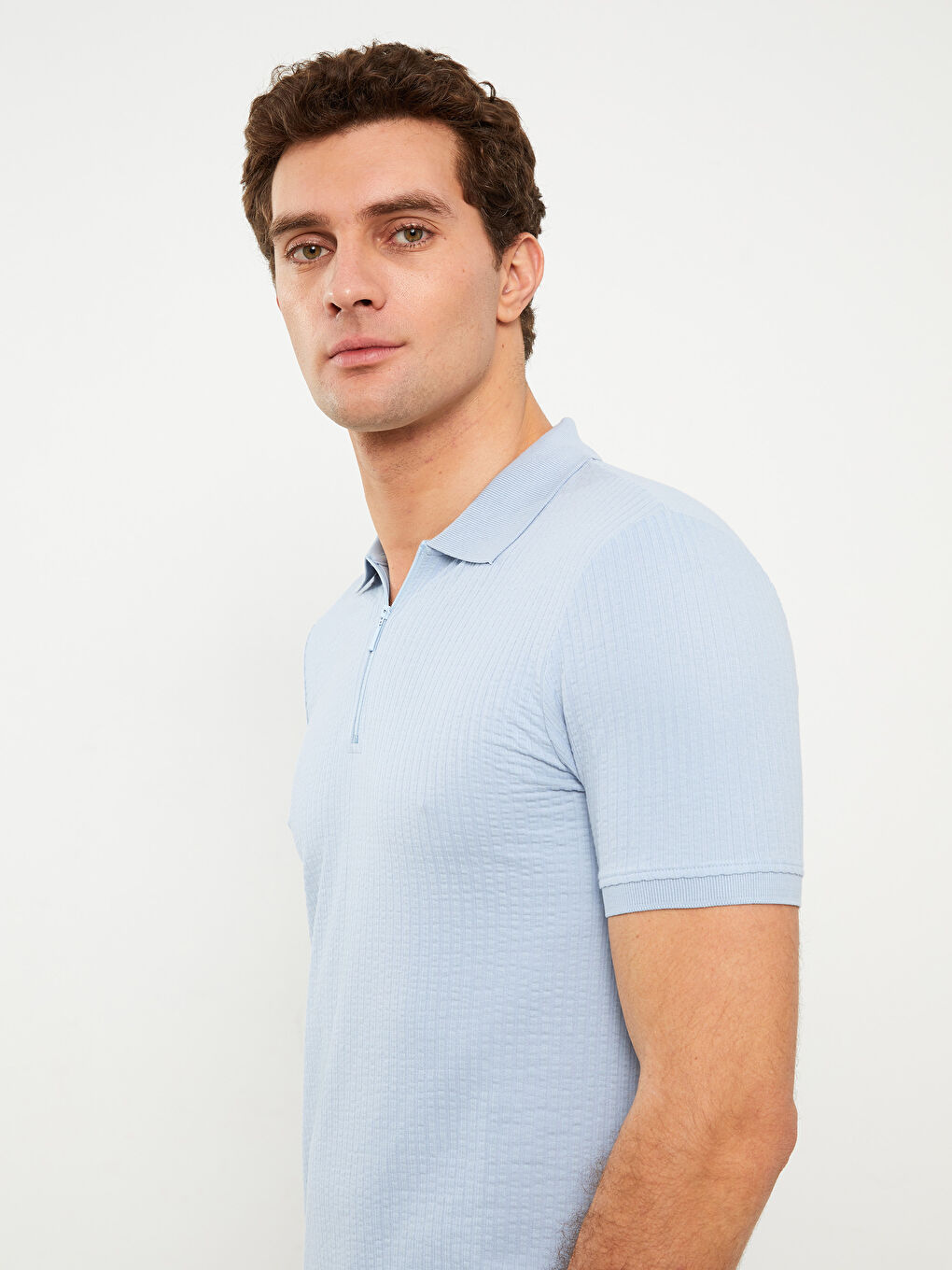 Mavi Polo Yaka Kısa Kollu Erkek Tişört-2