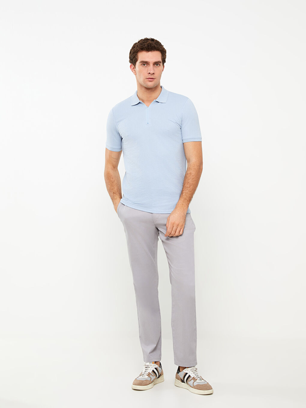 Mavi Polo Yaka Kısa Kollu Erkek Tişört-3