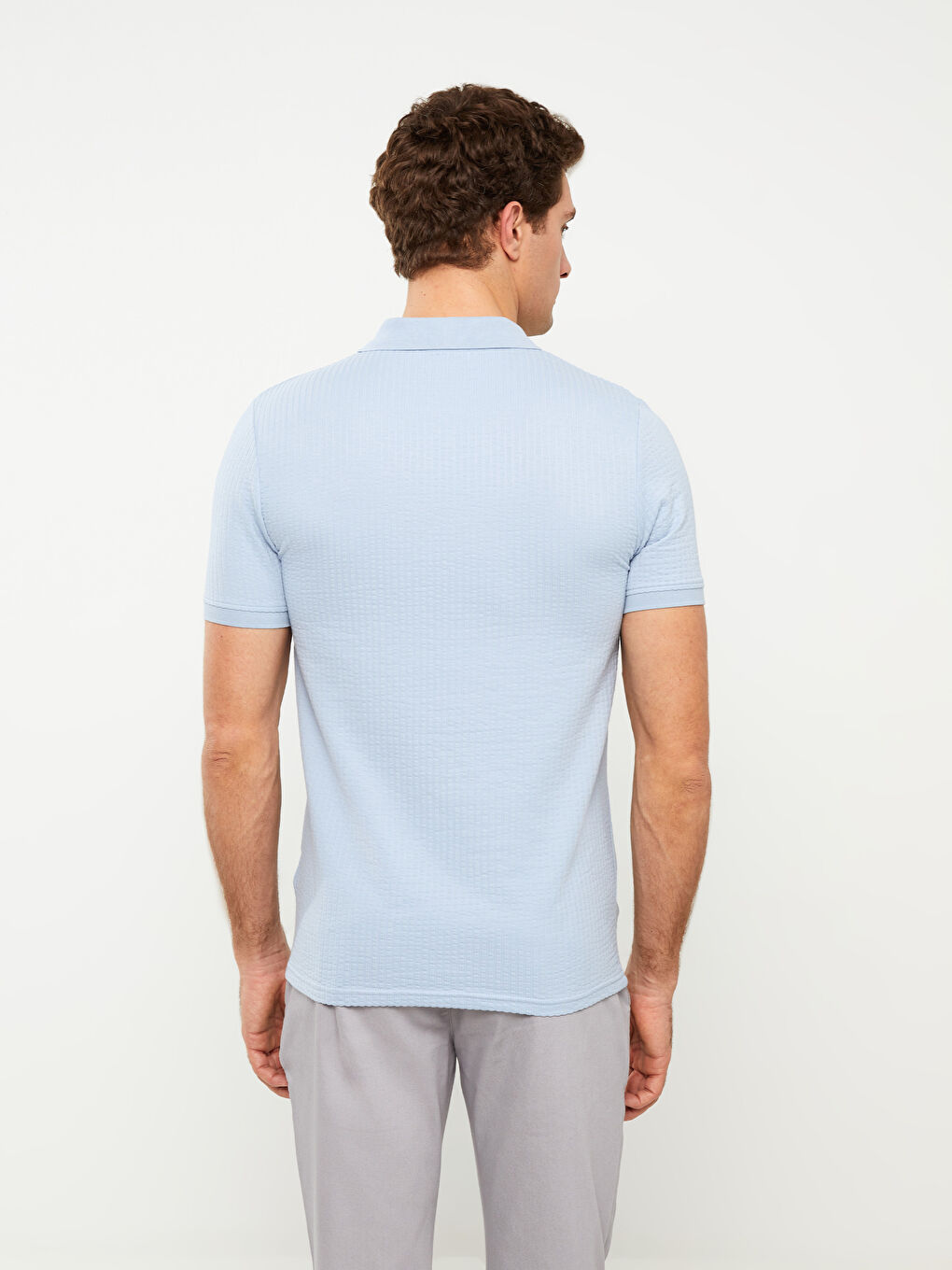 Mavi Polo Yaka Kısa Kollu Erkek Tişört-5