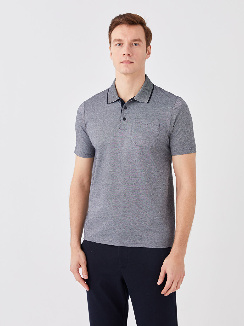 Lacivert Merserize Polo Yaka Kısa Kollu Erkek Tişört