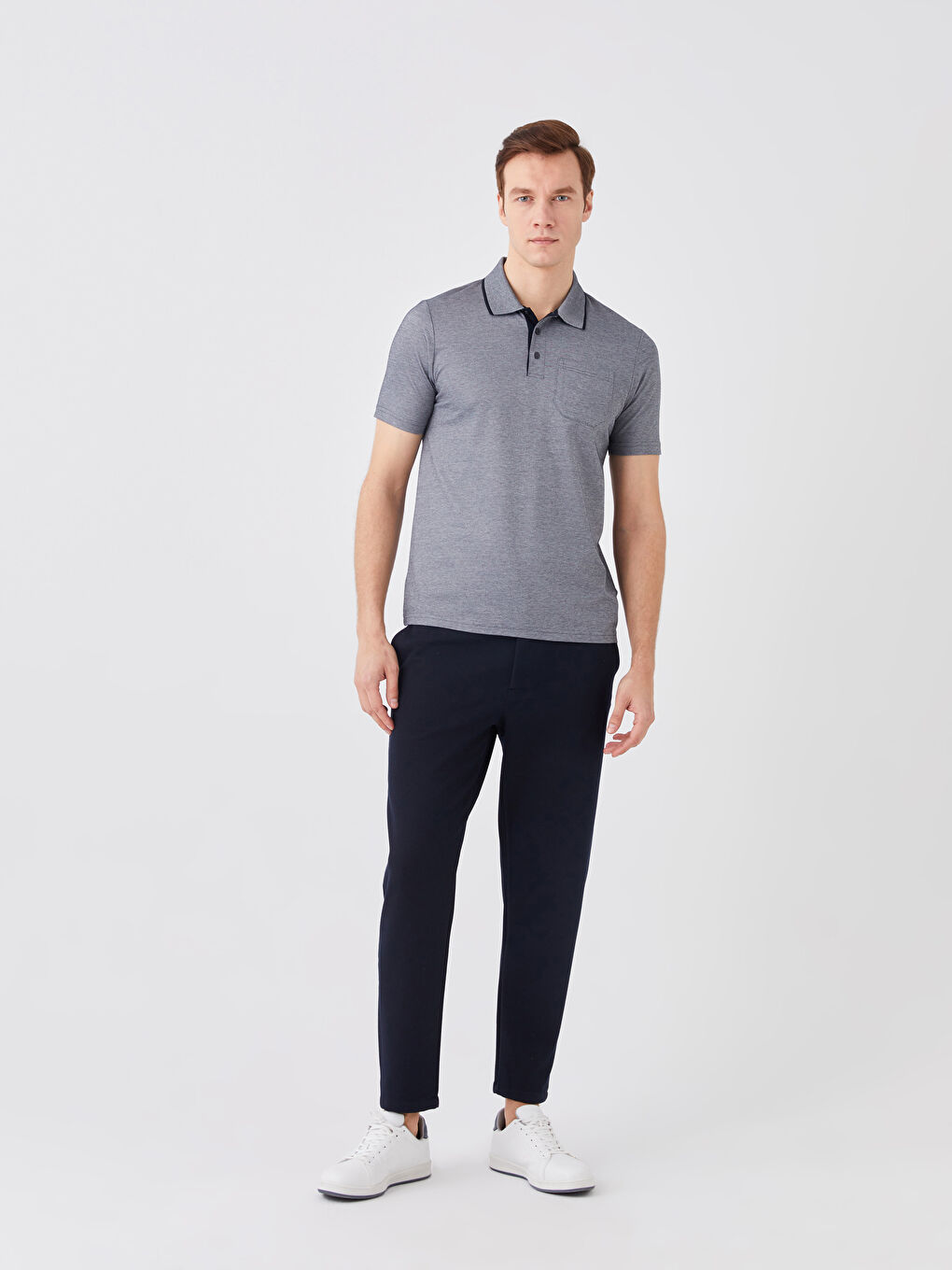 Lacivert Merserize Polo Yaka Kısa Kollu Erkek Tişört-2