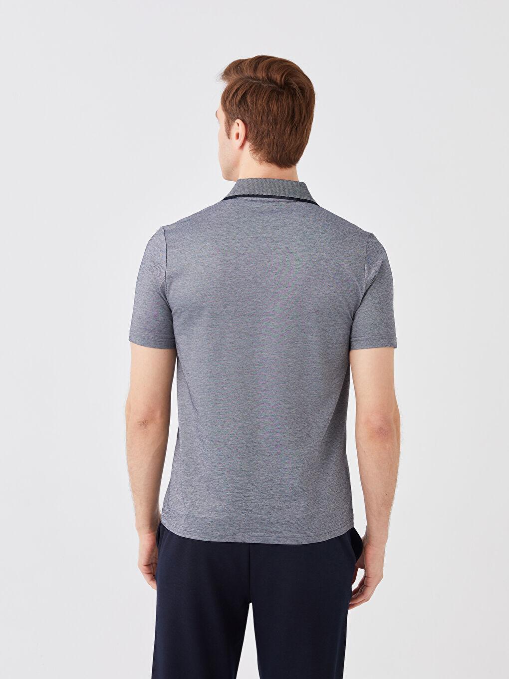 Lacivert Merserize Polo Yaka Kısa Kollu Erkek Tişört-4