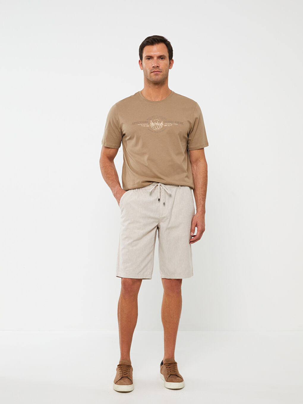 Standard Fit Linen Blended Men's Bermuda Shorts -S3BI71Z8-SXU