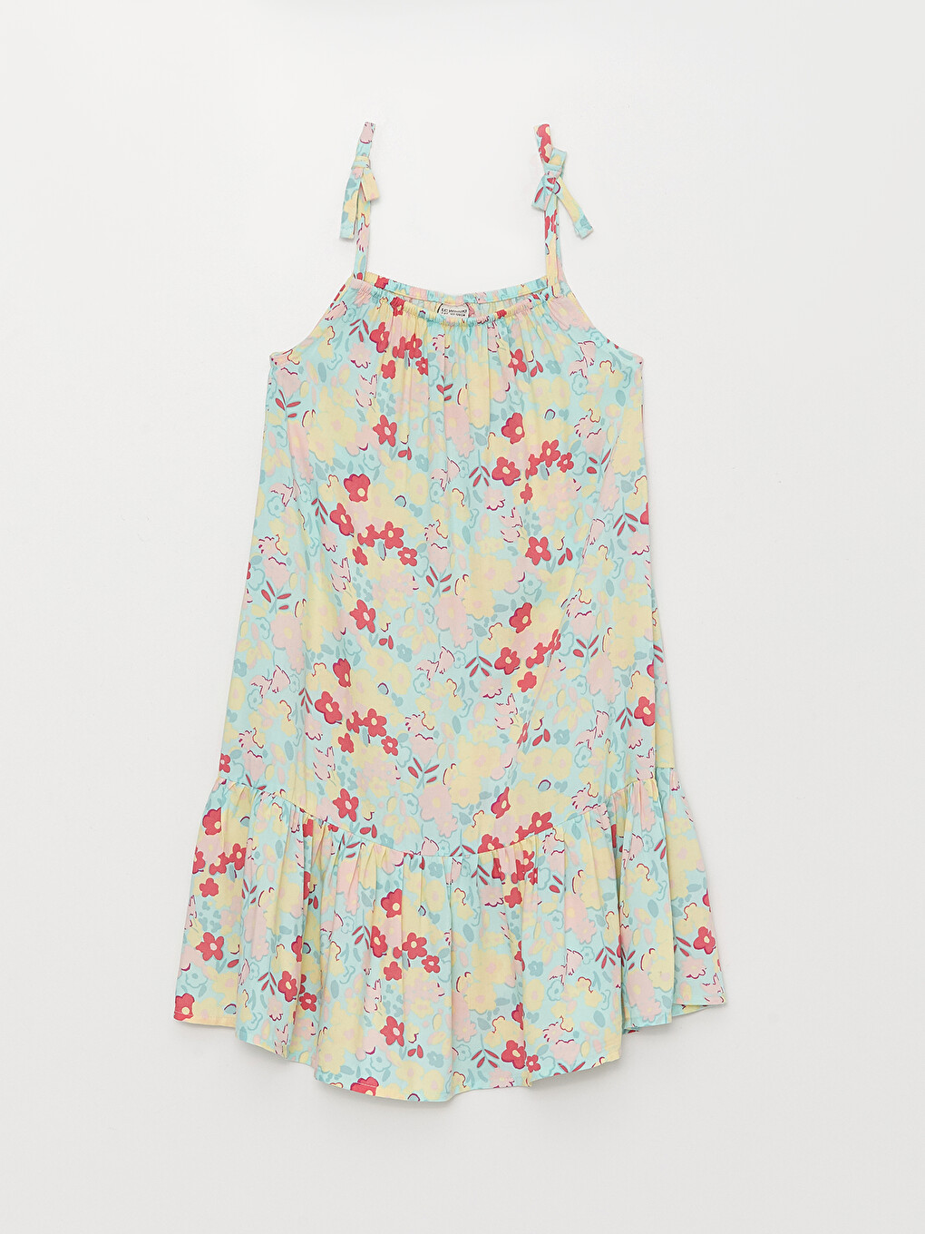 Square Neck Patterned Strappy Girl Dress