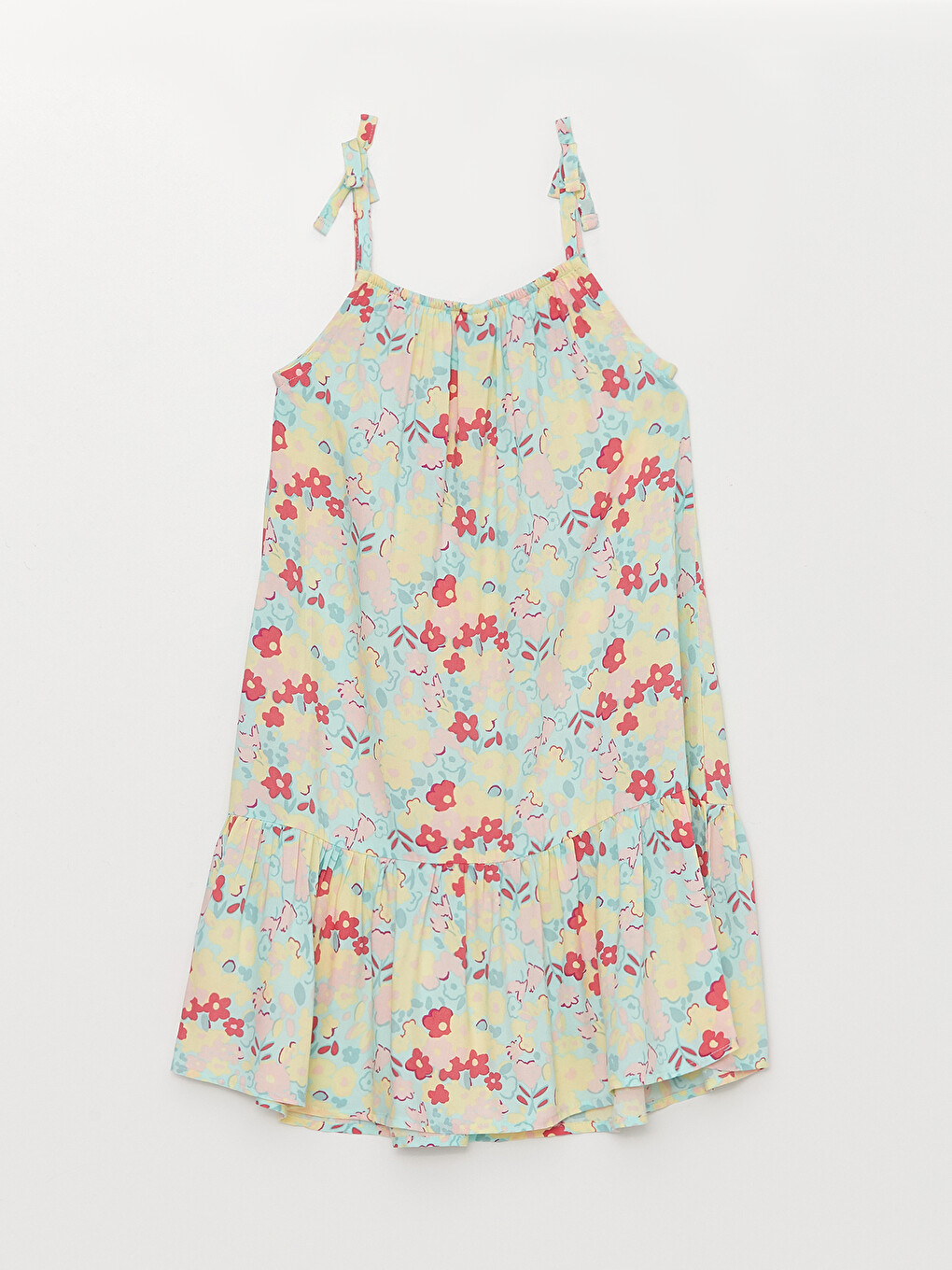 Square Neck Patterned Strappy Girl Dress-1