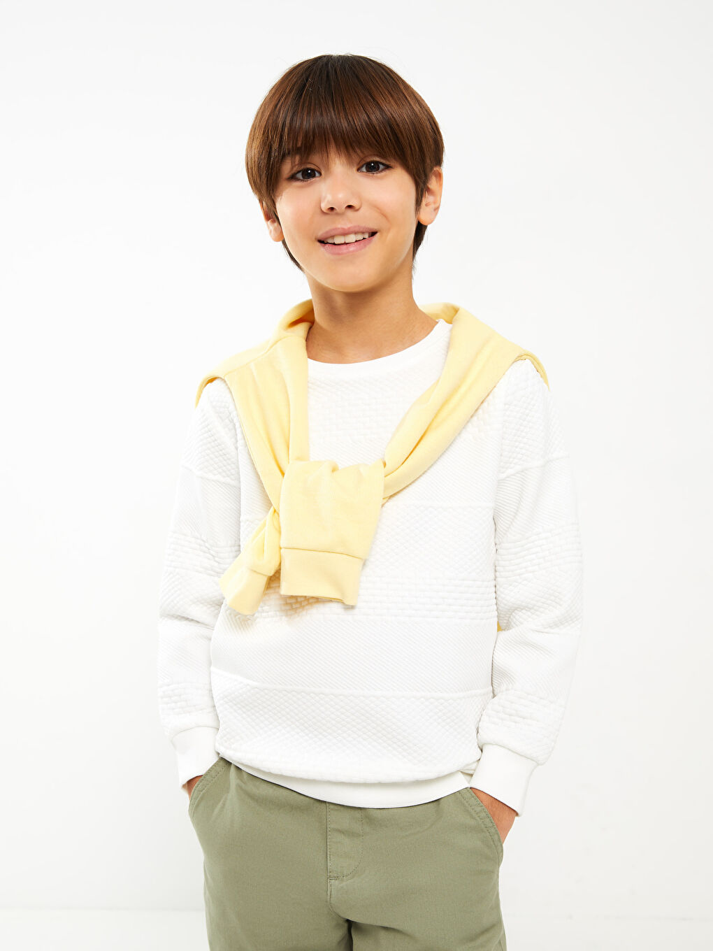 سويت شيرت ياقة دائرية منقوش كم طويل للأولاد-1