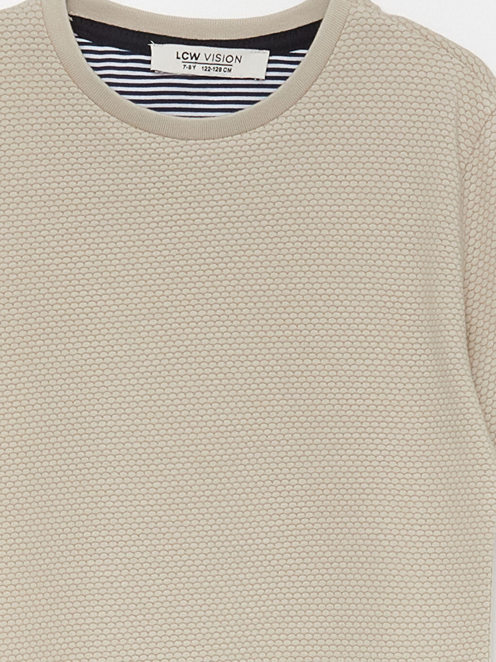 Bej Bisiklet Yaka Kendinden Desenli Kısa Kollu Erkek Çocuk Tişört-2