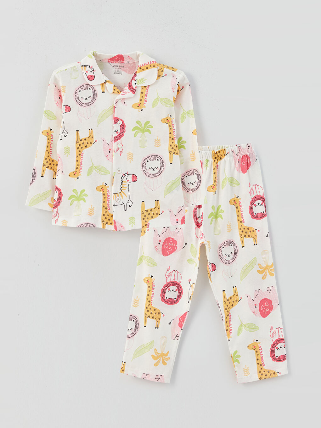 Set Pijama Fete Bebeluși Imprimat cu Mânecă Lungă și Guler Polo