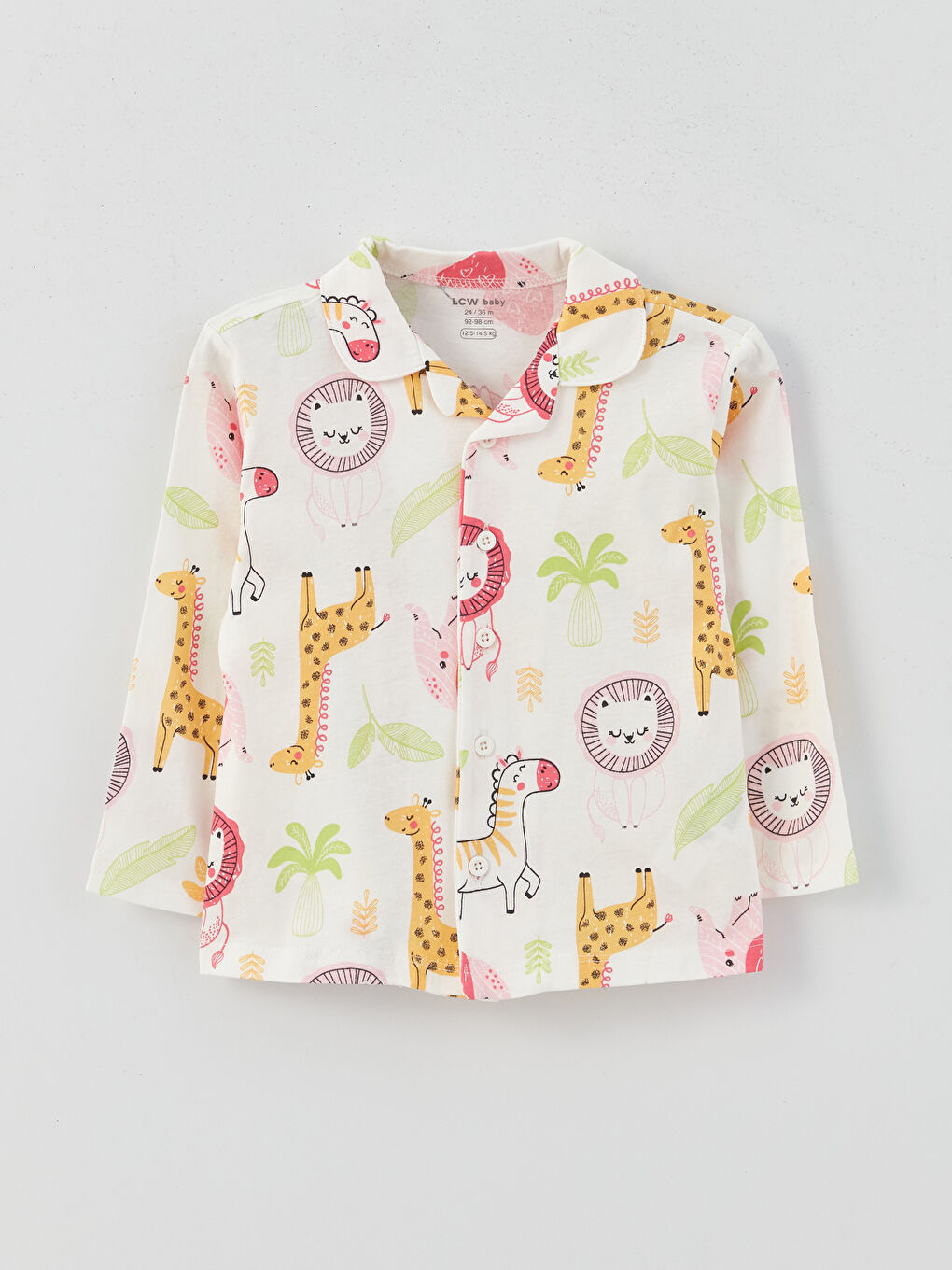 Set Pijama Fete Bebeluși Imprimat cu Mânecă Lungă și Guler Polo-1