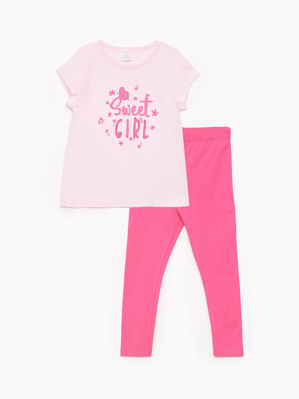 Crew Neck Short Sleeve Printed Baby Girl T-Shirt and Tights Set of 2